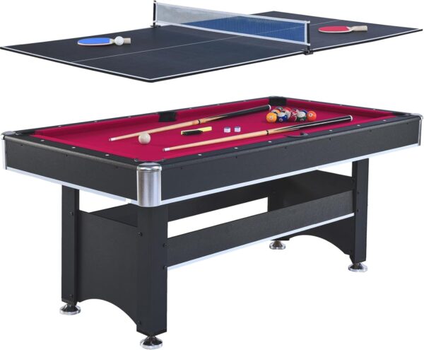 2 in 1 Pool and Table Tennis Multi Game Table, 6-Foot Modern Billiards Table with Conversion Top of Table Tennis Includes Cues, Paddles and Balls - Image 2