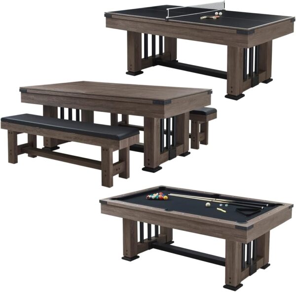 Heavy Duty 7ft Combination Table 3-in-1 Includes Billiards Pool Table, Table Tennis and Dinining Table with Dual Storage Bench Seatings - Image 2