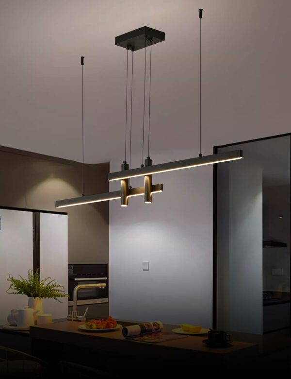 Modern Black Linear Pendant Lights Kitchen Island Lighting Minimalist Led Chandeliers Pool Table Light Dimmable Ceiling Hanging Light Fixture Dining Room with Remote Control (47in) - Image 5