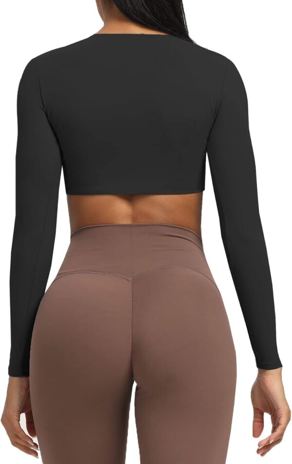 Aoxjox Long Sleeve Crop Tops for Women Sienna Twist Deep V Workout Cropped T Shirt Top - Image 5