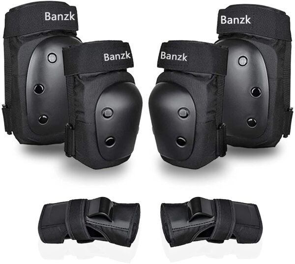 Adult Knee Pads Elbow Pads Wrist Guards for Adult Kids 6 in 1 Protective Gear Set for Skateboarding Biking Roller Skating Cycling Outdoor Sports Black L - Image 2