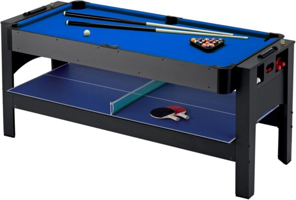 Fat Cat Original 6-Foot Easy Flip 3-in-1 Combination Multi-Game Table (Air Hockey, Billiards and Table Tennis), Blue Pool Playfield - Image 2