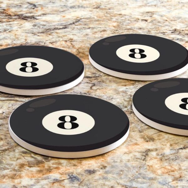 Pool Billiard Ball #8, Joyride Home Decor, 4 Ceramic Coasters, 4-inch Circle Drink Coasters, Set of 4, Non-Slip Cork Back, Protects Surfaces, Express Your Style. - Image 8