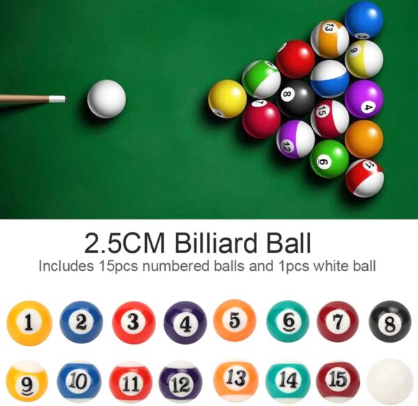 16PCS Mini Billiard Balls Set, 2.5cm/0.98inch Mini Pool Ball Set, Resin Children Billiard Ball, for Recreation Games - Image 5