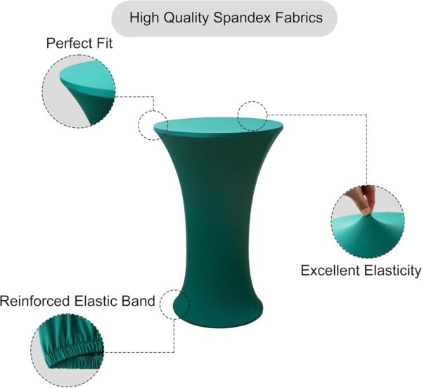 24x43 Inch Round Spandex Cocktail Tablecloth, Dark Green Elastic Fitted Highboy Bar Table Cloth, High Top Circular Base Adjustable Pub Table Cover for Wedding Pool Party Anniversary - Image 3