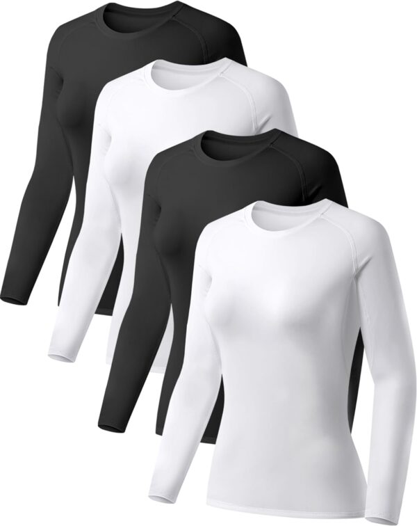 TELALEO 4 Pack Women's Compression Shirt Long Sleeve Performance Workout Baselayer Athletic Top Sports Gear - Image 2