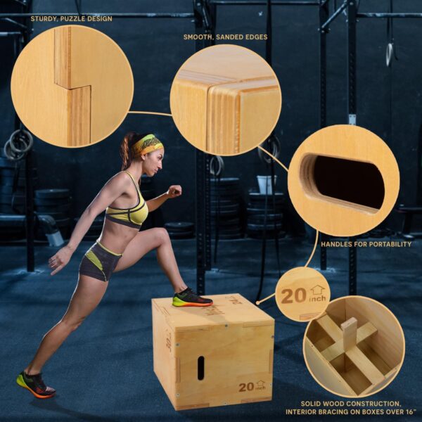 Yes4All 3-in-1 Wooden Plyo Box - Plyometric Jump Box for Home Gym and Outdoor Workouts, 450 lbs Box Jump - Image 4