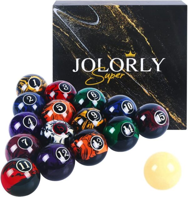 Dark Marble-Swirl Billiard Balls AAA-Grade, Complete Set of 16 Pool Balls, 2-1/4" Regulation Size and Weight Professional Tournament Pool Table Balls - Image 2