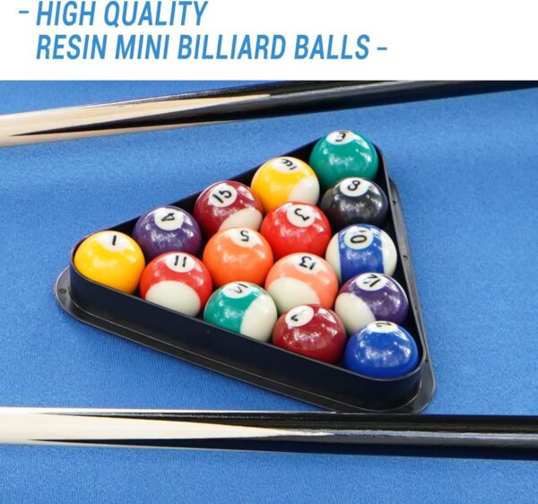 Mini Pool Table Top Games: 36-Inch Tabletop Billiards Table Set with 16 Pool Balls, 2 Cues, 1 Triangle Rack, 2 Chalks & 1 Table Brush, Portable Pool Games for Kids, Children,Dog,Cat,Pet, Family Game - Image 6