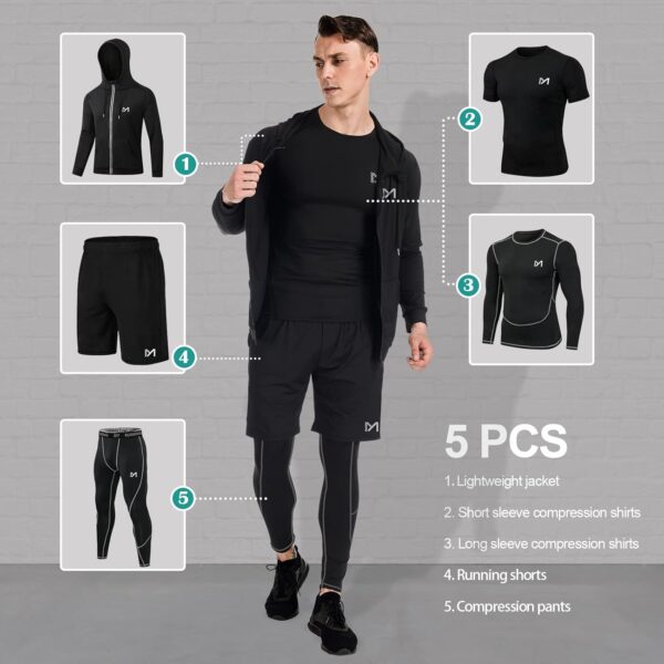 mens 5pcs Men's Compression Sets Pants Long Sleeve Shirt Athletic Shorts Running JacketShirt - Image 3