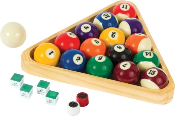 EastPoint Sports Masterton Billiard Ball Set - Full Set Tournament Spec Resin Billiard Balls - Wooden 8-Ball Rack with 9 Ball Insert - Includes Chalk and Scuffer - Image 5