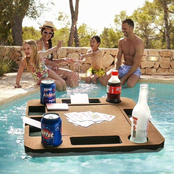 Floating Game or Card Table Tray for Pool or Beach Party Float Lounge Durable Foam Drink Holders with Waterproof Playing Cards (Brown) - Image 4