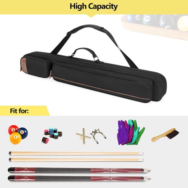 2x2 Pool Cue Case Holds 2 Butts and 2 Shafts, Billiard Pool Cue Stick Carrying Case Bag with Handle and Detachable Shoulder Strap, Soft Padded Pool Cue Bag with Front Accessory Pocket, Black - Image 7