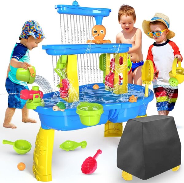 VATOS 3 Tier Sand Water Table with Table Cover, Kids Splash Sand Table Water Toys for Aged 3 4 5 6 7 8 9, Summer Water Activity Table Beach Backyard Garden Outdoor Toy for Toddler Kids, Medium - Image 2