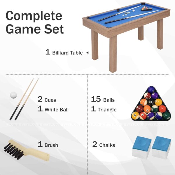 Pool Table, Mini Billiard Game Table w/Balls, Cues, Chalk, Brush and Triangle, Indoor Compact Arcade Game Table for Living Room, Game Room - Image 4