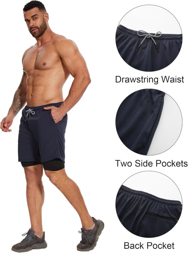 1/3/4 Pack Mens 2 in 1 Running Workout Shorts with Liner,Gym Athletic Quick Dry Sport Shorts with Pockets - Image 6