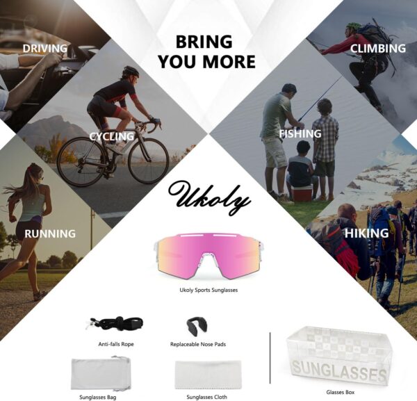 Ukoly Cycling Sunglasses for Men Women with 3 Interchangeable Lenses, Polarized Sports Sunglasses, Baseball Sunglasses - Image 7