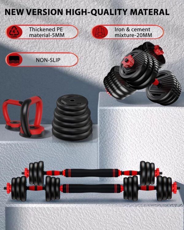 Adjustable Dumbbells, 10/25/35/55/70/90lbs Free Weight Set with Connector, 4 in1 Dumbbells Set Used as Barbell, Kettlebells, Push up Stand, Fitness Exercises for Home Gym Suitable Men/Women - Image 9