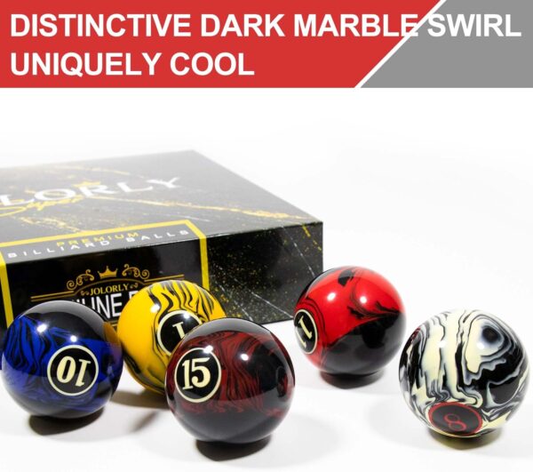 Dark Marble-Swirl Billiard Balls AAA-Grade, Complete Set of 16 Pool Balls, 2-1/4" Regulation Size and Weight Professional Tournament Pool Table Balls - Image 4