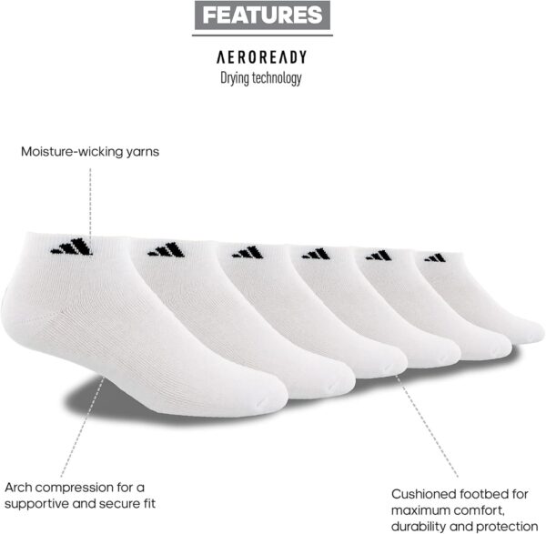 adidas Men's Athletic Cushioned Low Cut Socks with Arch Compression for a Secure Fit (6-Pair) - Image 3