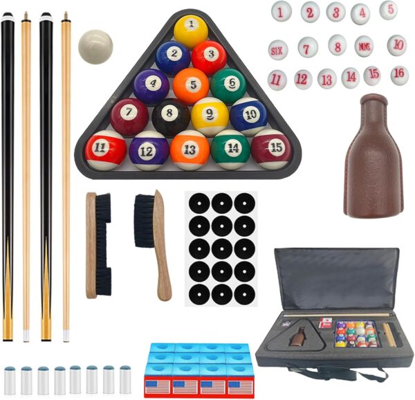 Pool Table Accessories,Pool Balls Billiard Set Including Billiard Pool Balls and Triangle Ball Holder Cue Chalks Pool Cue Tips Pool Sticks Pool Table Brush Spot Position Stickers Billiard Accessories - Image 2