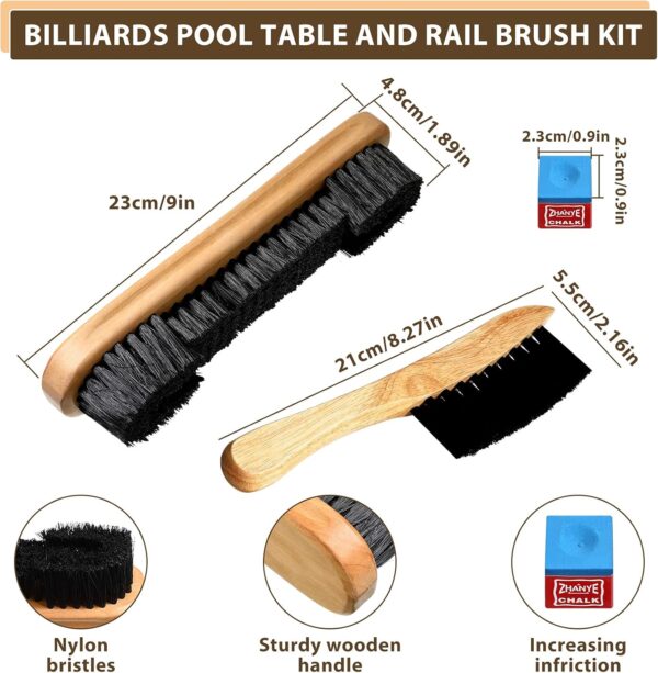 3 Set Billiards Pool Table and Rail Brush Including 12 Pieces Pool Cue Chalk Cubes Snooker Table Wooden Cleaning Brush Kit Table Billiards Accessories, 9 Inches (Beige) - Image 3