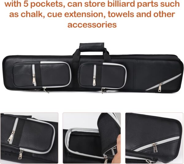 4x8 Pool Cue Case Billiard Stick Carrying Case Leatherette Soft Cue Bag Hold 4 Butt 8 Shaft Black - Image 5