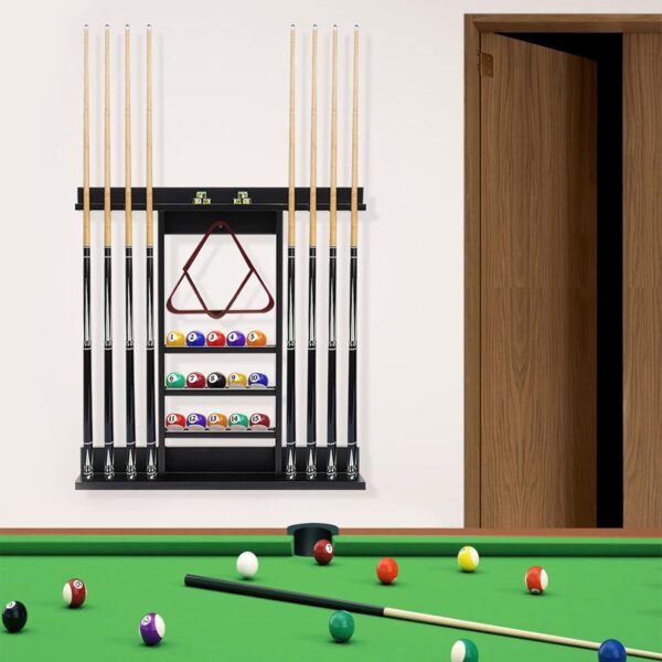 Pool Cue Rack, Wall Mounted Billiard Stick Holder,Holds 8 Cues and Full Set of Balls, Pool Table Accessories Organizer for Billiard Room or Club - Image 6