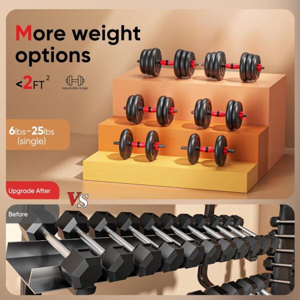 Adjustable Dumbbells, 10/25/35/55/70/90lbs Free Weight Set with Connector, 4 in1 Dumbbells Set Used as Barbell, Kettlebells, Push up Stand, Fitness Exercises for Home Gym Suitable Men/Women - Image 6