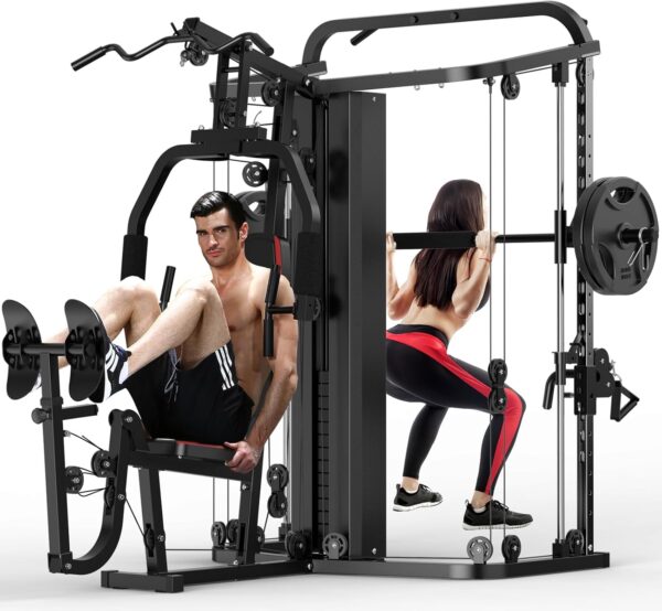 SunHome Multifunction Home Gym System Workout Station,Smith Machine with 138LB Weight Stack, Leg Press, LAT Station for Full Body Training - Image 2