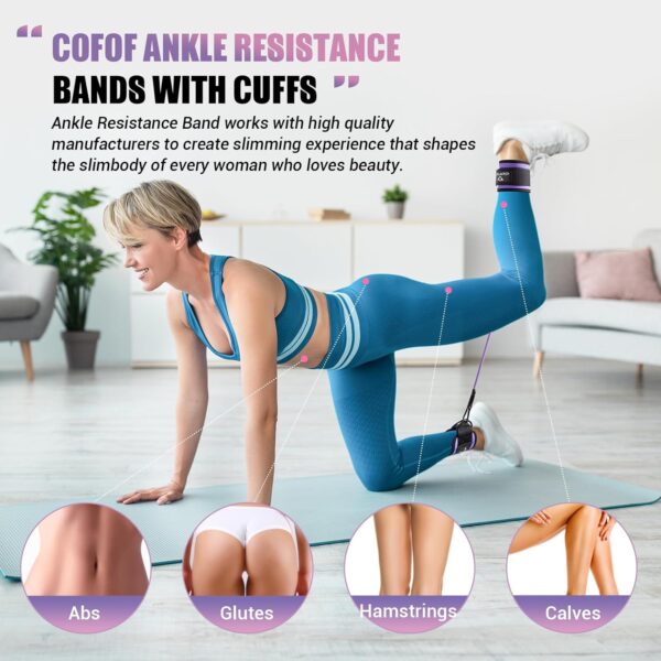 Ankle Resistance Bands with Cuffs, Ankle Bands for Working Out, Ankle Band Cuff for Kickbacks Hip, Leg Glute Exercise Equipment with Training Poster, Resistance Band with Ankle Cuffs for Women - Image 6