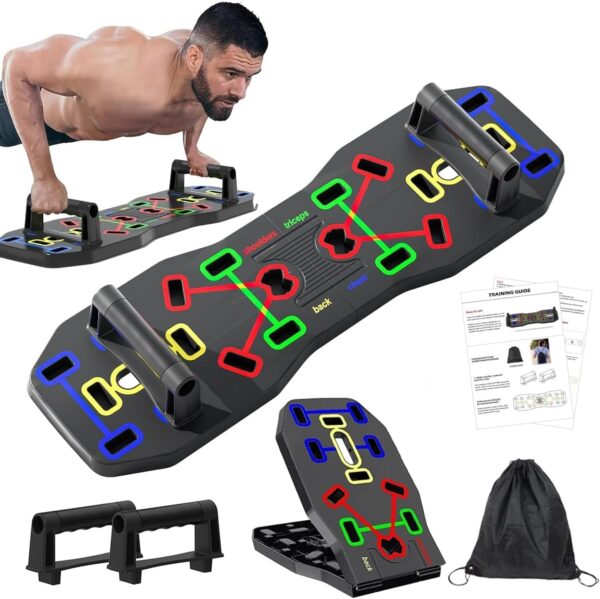 AERLANG Push Up Board, Foldable 10 in 1 Push Up Bar with Resistance Bands,Portable Multi-Function Push up Handles for Floor,Professional Push Up Strength Training Equipment - Image 2