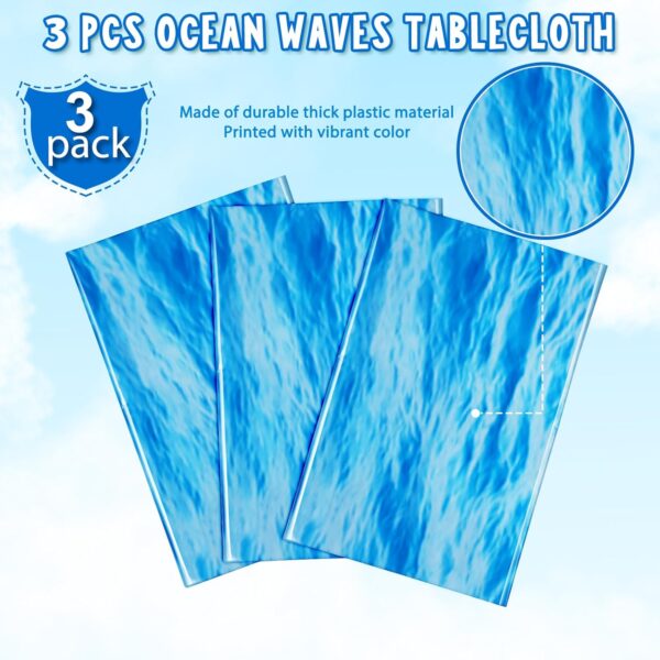 3 Pcs Round Ocean Waves Tablecloths Disposable Plastic Ocean Blue Table Cloth Round Table Covers for Under The Sea Beach Surf Ocean Pool Party Birthday Party Decorations, 84 Inch - Image 4