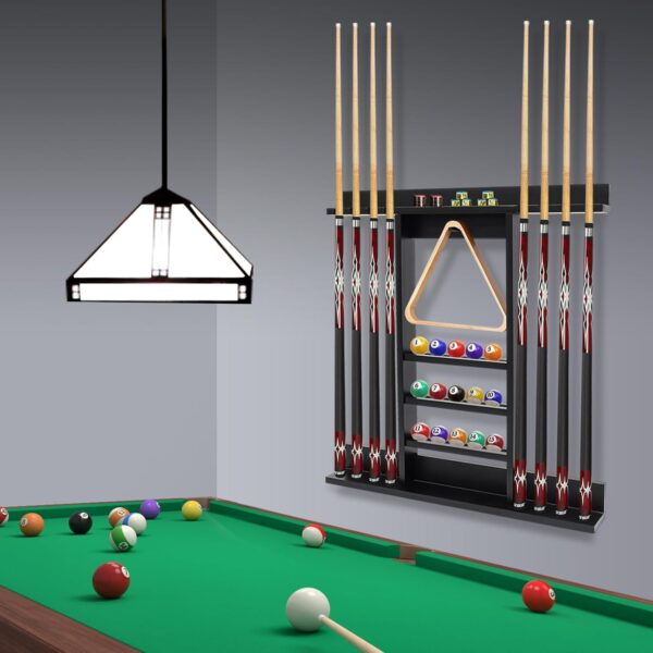 Pool Cue Rack, Wall Mounted Billiard Stick Holder,Holds 8 Cues and Full Set of Balls, Pool Table Accessories Organizer for Billiard Room or Club - Image 5
