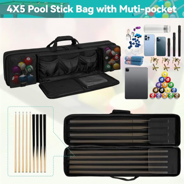 Pool Cue Case 4x5,Pool Stick Case Holds 4 Butts 5 Shafts,Billiard Cue Backpack with Multiple Accessory Pockets,Durable Billiard Stick Carrying Case with Adjustable Shoulder Straps & Handle - Image 3