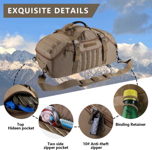 55L Large Duffle Bag, 3-in-1 Tactical Backpack MOLLE Pack for Gym, Sports, Outdoor, Coyote - Image 4