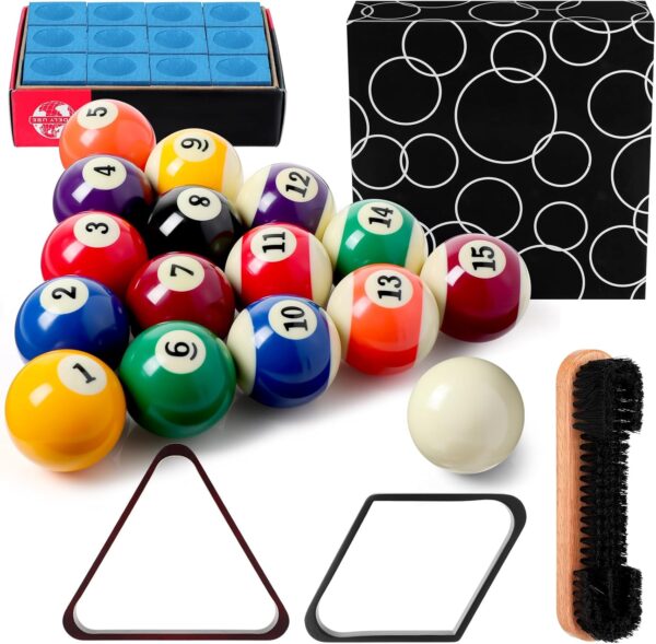 31 Pcs Billiard Accessory Kit Billiard Pool Balls with Triangle and Diamond Ball Holder Cue Chalks Pool Table Brush Set Pool Table Accessories - Image 2