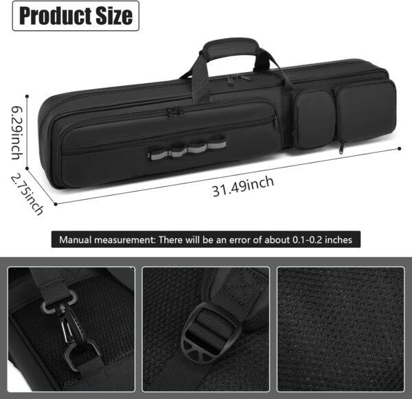 Pool Cue Case - 4x4 Padded Pool Cue Bag - Holds 4 Butts and 4 Shafts, Multiple Accessory Pockets - Image 6