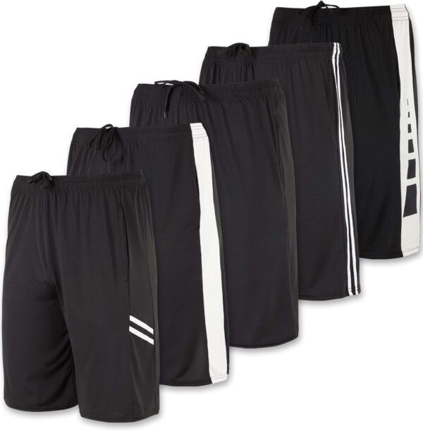 5 Pack Men's Active Quick Dry Fit Shorts - Athletic Running Gym Workout Casual Shorts with Pockets Bulk - Image 2