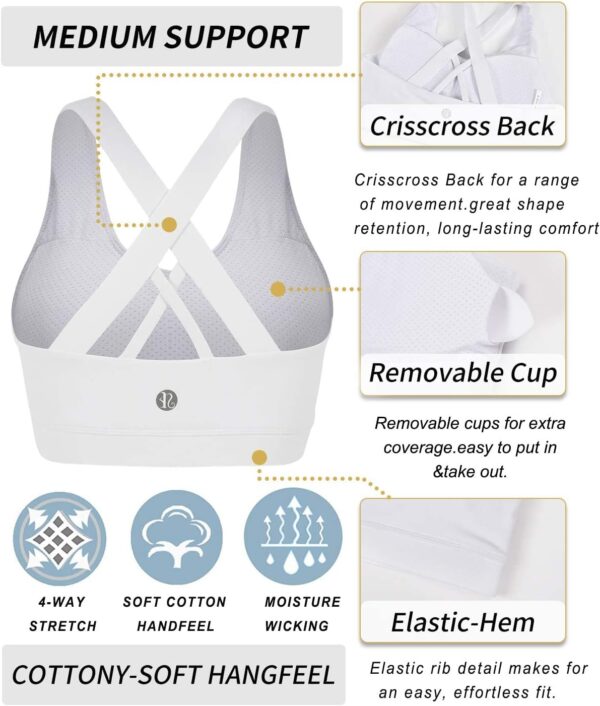 RUNNING GIRL Sports Bra for Women, Criss-Cross Back Padded Strappy Sports Bras Medium Support Yoga Bra with Removable Cups - Image 5