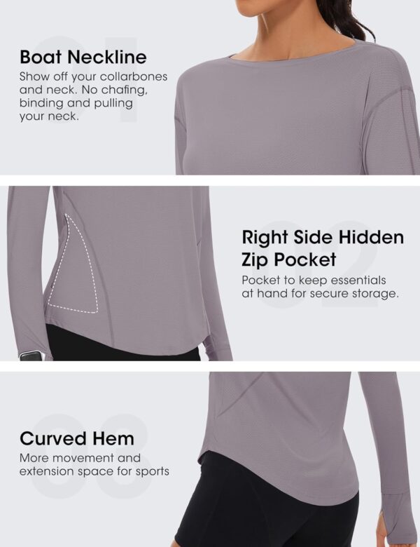 Loovoo Women's Long Sleeve Running Shirts Workout Tops UPF 50+ Sun Shirt Quick Dry Athletic T-Shirts with Watching Window - Image 5