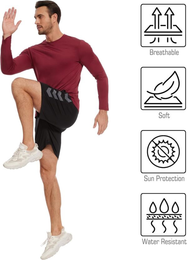 6/7 Pack Men Dry Fit Workout Long Sleeve Athletic Gym UPF SPF UV Sun Protection Quick Dry Lightweight Shirts - Image 6