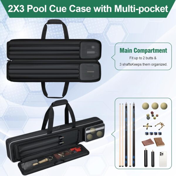 Pool Cue Case Soft Padded, Pool Stick Bag Pool Cue Soft Case with Multi-pocket for Pool Cue & Accessories, Pool Stick Case Cue Carrying Travel Bag with Shoulder Straps & Handle - Image 4