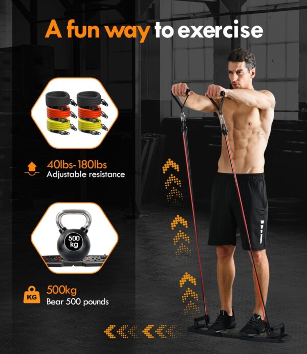 Push Up Board,Home Gym,Portable Exercise Equipment,Pilates Bar and 20 Fitness Accessories with Resistance Bands and Ab Roller Wheel,Full Body Workout at Home - Image 4