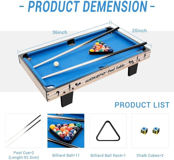 Mini Pool Table Top Games: 36-Inch Tabletop Billiards Table Set with 16 Pool Balls, 2 Cues, 1 Triangle Rack, 2 Chalks & 1 Table Brush, Portable Pool Games for Kids, Children,Dog,Cat,Pet, Family Game - Image 3