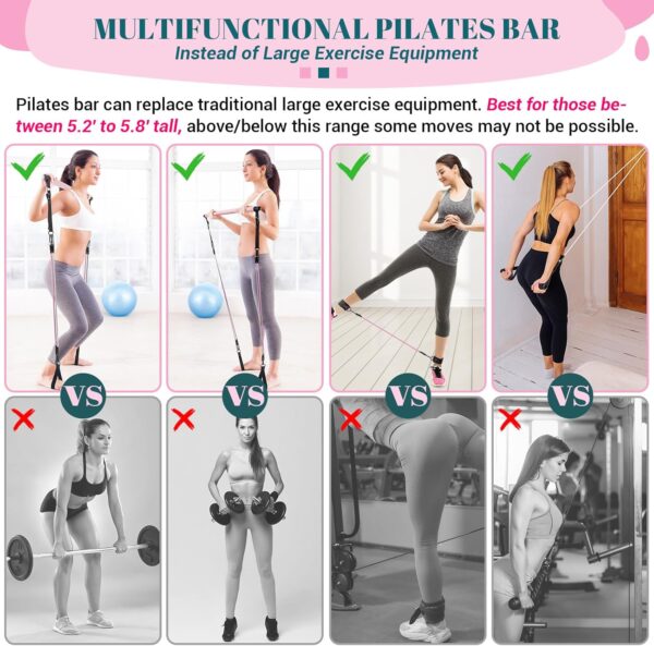 Pilates Bar Kit with Resistance Bands, Multifunctional Yoga Pilates Bar with Heavy-Duty Metal Adjustment Buckle, Portable Home Gym Pilates Resistance Bar Kit for Women Full Body Workouts - Image 5