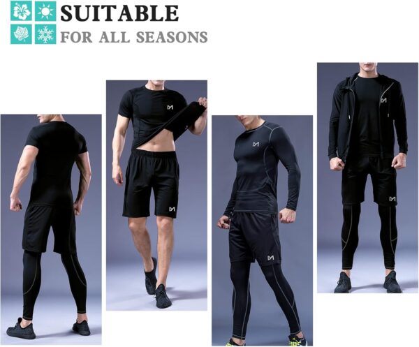 mens 5pcs Men's Compression Sets Pants Long Sleeve Shirt Athletic Shorts Running JacketShirt - Image 6