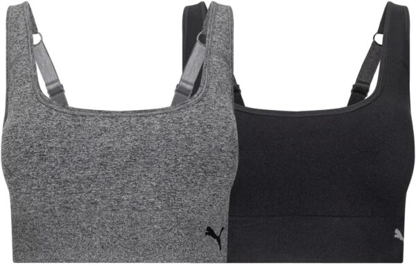 PUMA Women's Performance 2-Pack Seamless Sports Bras for Women with Adjustable Straps and Removable Pads - Image 2