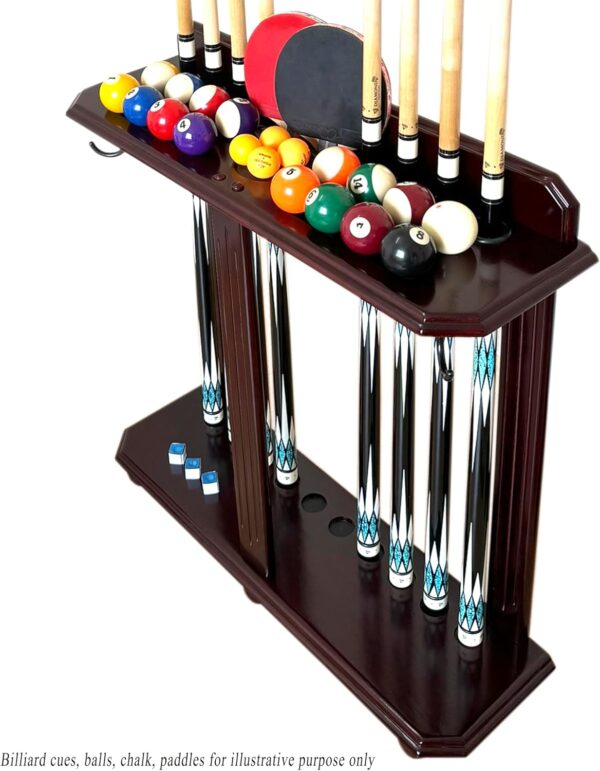 Wooden Billiard Cue Rack Hold up to 10 Pool Cue Sticks, Pool Cue Stick Holder, Floor Stand Pool Cue Holder for Billiard Game Room (Mahogany) - Image 5