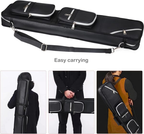 4x8 Pool Cue Case Billiard Stick Carrying Case Leatherette Soft Cue Bag Hold 4 Butt 8 Shaft Black - Image 8